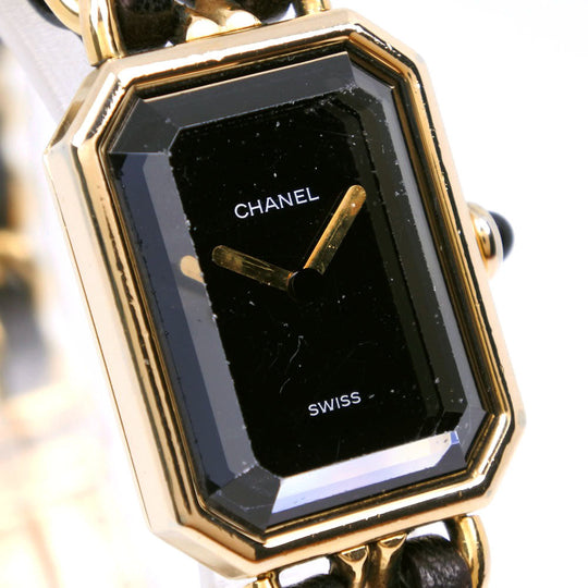CHANEL Watches Quartz H0001 Plated Gold , Leather Black / gold Premiere L black dial Women Used Authentic