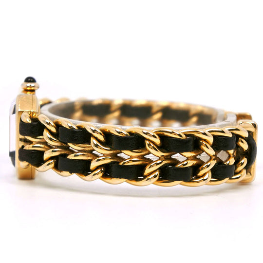 CHANEL Watches Quartz H0001 Plated Gold , Leather Black / gold Premiere L black dial Women Used Authentic