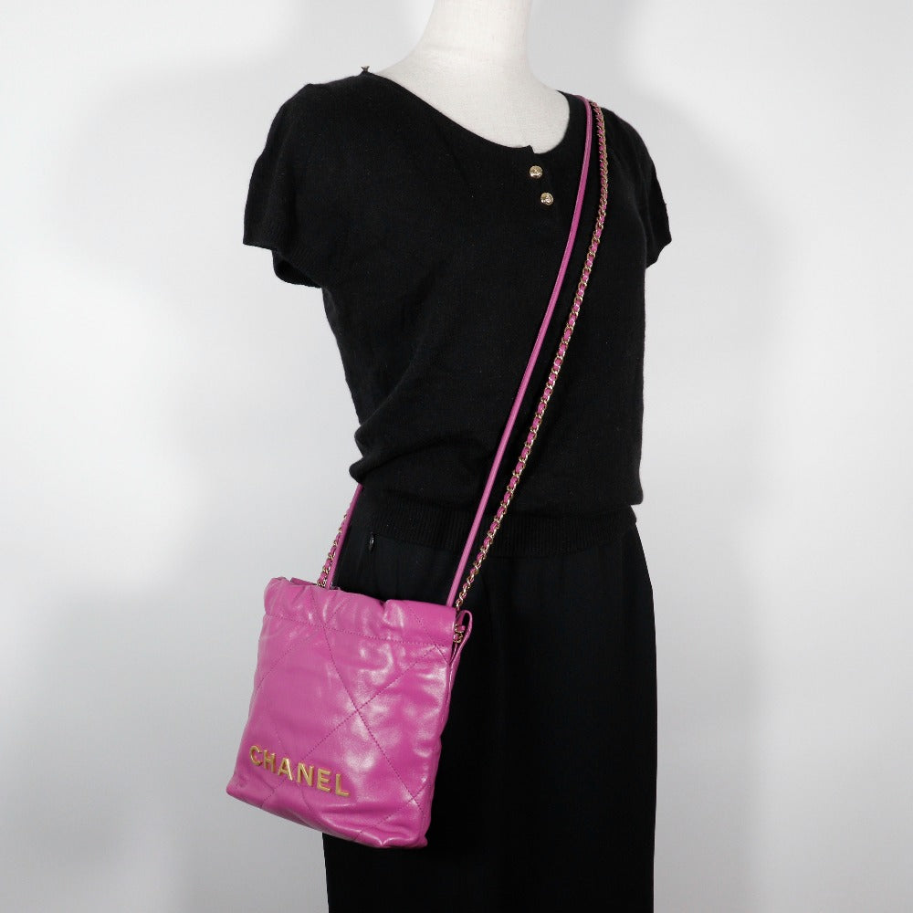 CHANEL Shoulder Bag AS3980 Calfskin purple 2WAY handbag 22 Mini Bag Women Used Authentic