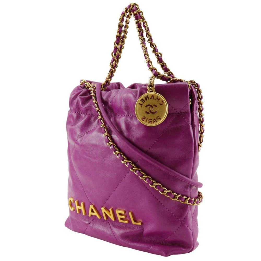 CHANEL Shoulder Bag AS3980 Calfskin purple 2WAY handbag 22 Mini Bag Women Used Authentic