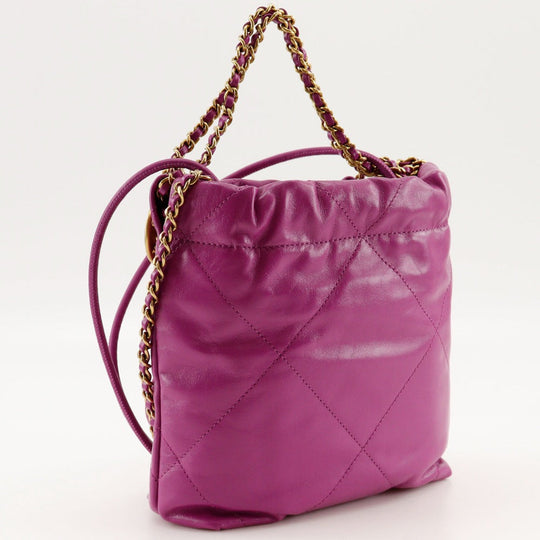 CHANEL Shoulder Bag AS3980 Calfskin purple 2WAY handbag 22 Mini Bag Women Used Authentic