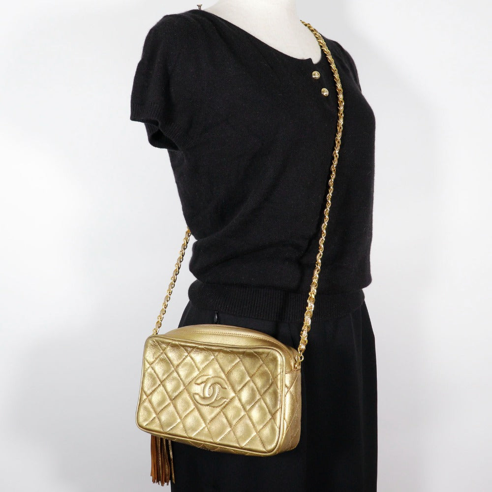 CHANEL Shoulder Bag A03727 lambskin gold Matrasse Fringe ChainShoulder Women Used Authentic