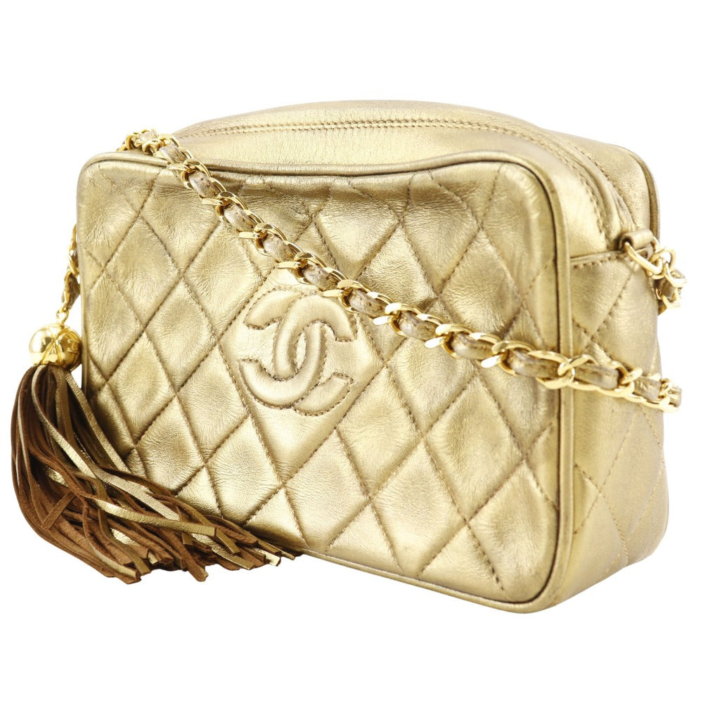 CHANEL Shoulder Bag A03727 lambskin gold Matrasse Fringe ChainShoulder Women Used Authentic