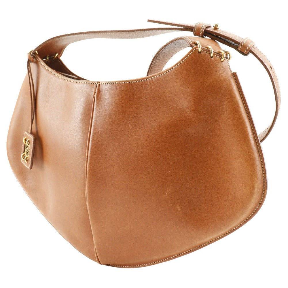 LOEWE Shoulder Bag Calfskin Brown vintage anagram Women Used Authentic