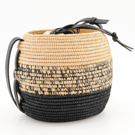 LOEWE Shoulder Bag A223Z48X05 Raffia, Calfskin Black / Brown Basket bag Basket bag Beehive Women Used Authentic