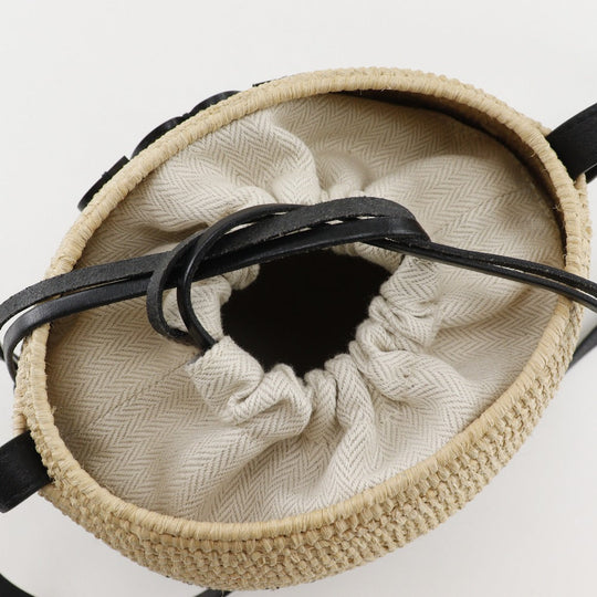 LOEWE Shoulder Bag A223Z48X05 Raffia, Calfskin Black / Brown Basket bag Basket bag Beehive Women Used Authentic