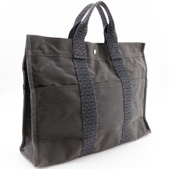 HERMES Handbag Nylon canvas gray Her LineTote MM unisex(Unisex) Used Authentic