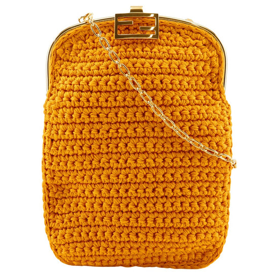 FENDI Shoulder Bag 7AR966 cotton yellow 2-way clutch Baguette Smartphone Bag Women Used Authentic