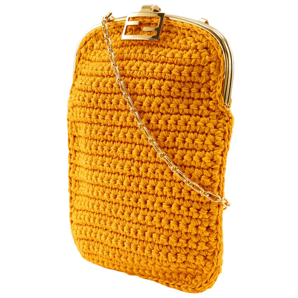 FENDI Shoulder Bag 7AR966 cotton yellow 2-way clutch Baguette Smartphone Bag Women Used Authentic