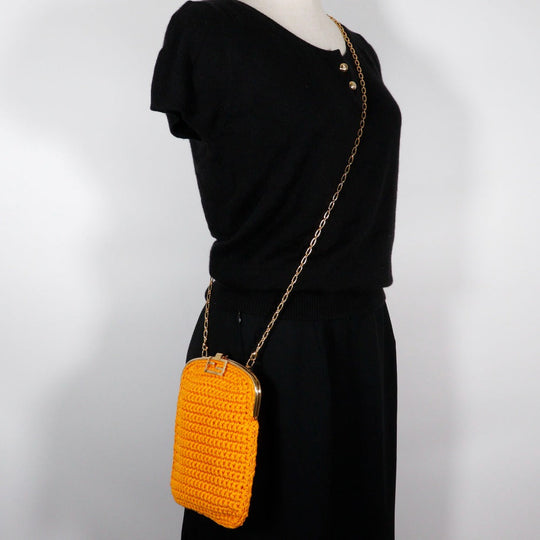 FENDI Shoulder Bag 7AR966 cotton yellow 2-way clutch Baguette Smartphone Bag Women Used Authentic