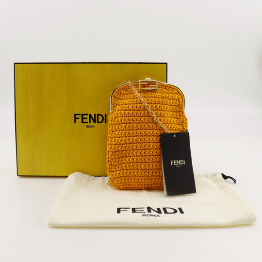 FENDI Shoulder Bag 7AR966 cotton yellow 2-way clutch Baguette Smartphone Bag Women Used Authentic