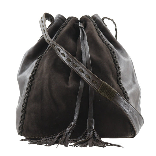 PRADA Shoulder Bag Calfskin, suede Brown Drawstring Shoulder Women Used Authentic