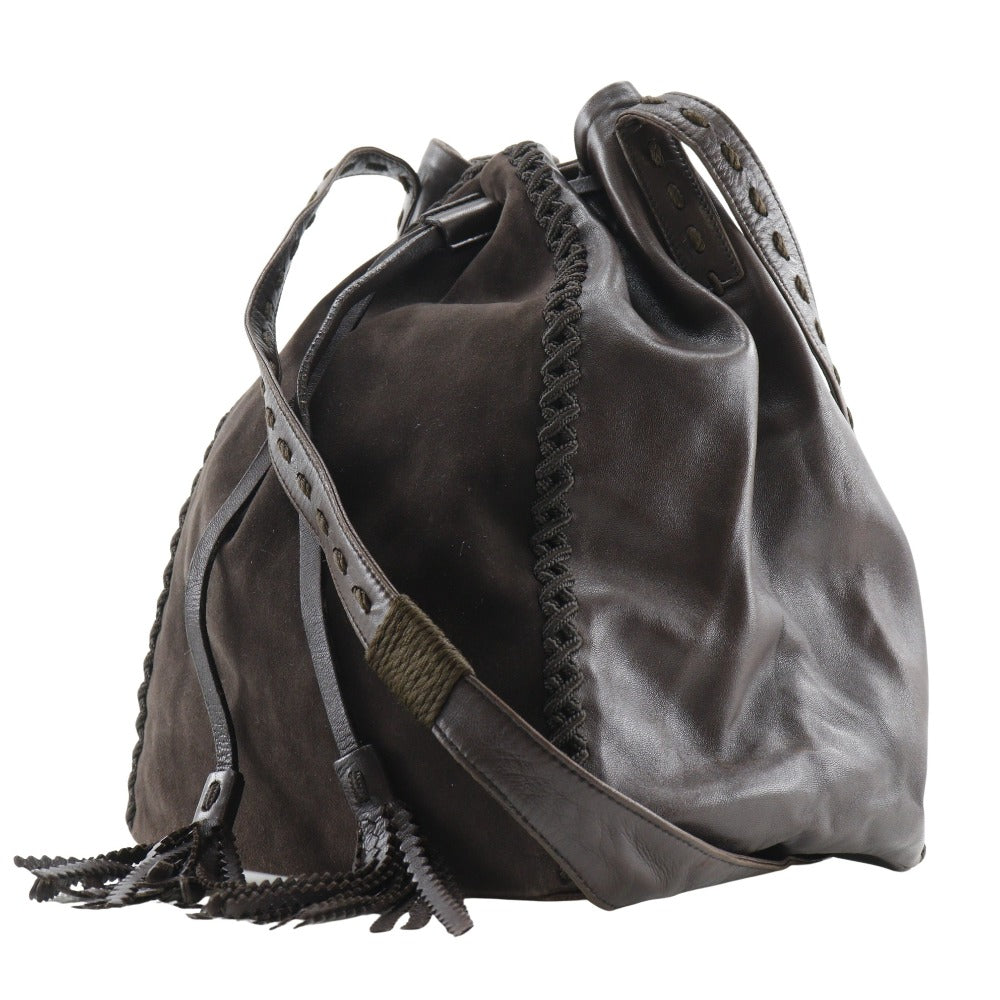 PRADA Shoulder Bag Calfskin, suede Brown Drawstring Shoulder Women Used Authentic