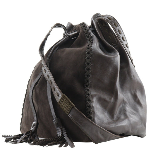 PRADA Shoulder Bag Calfskin, suede Brown Drawstring Shoulder Women Used Authentic