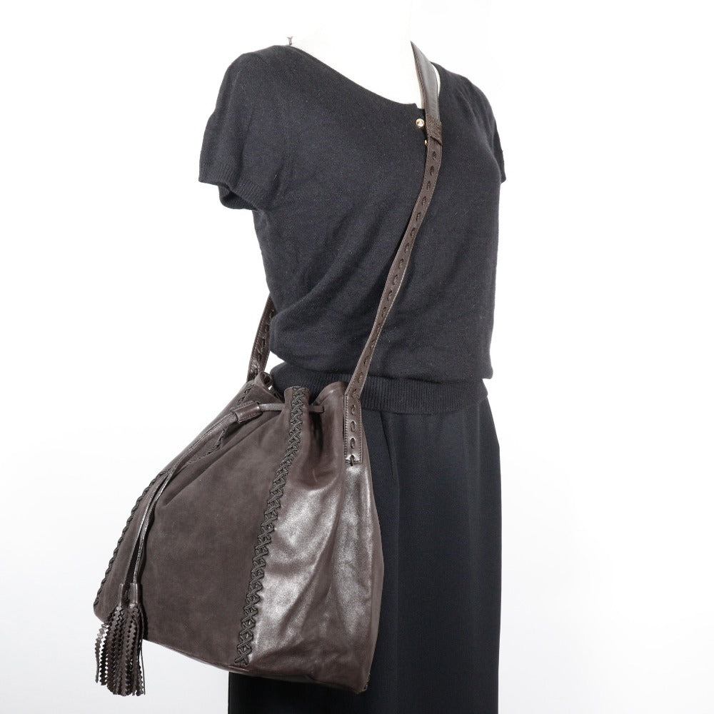 PRADA Shoulder Bag Calfskin, suede Brown Drawstring Shoulder Women Used Authentic