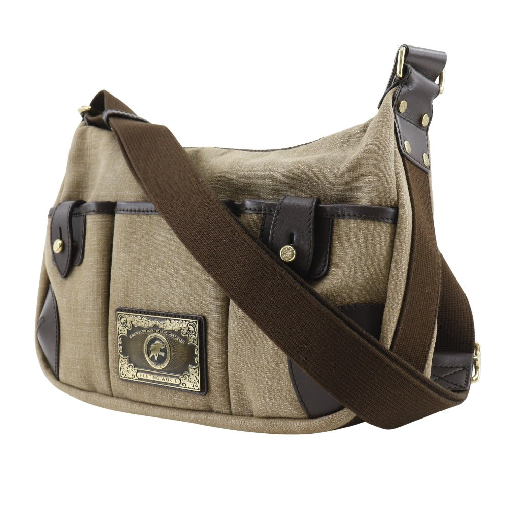 HUNTING WORLD Shoulder Bag canvas beige Women Used Authentic