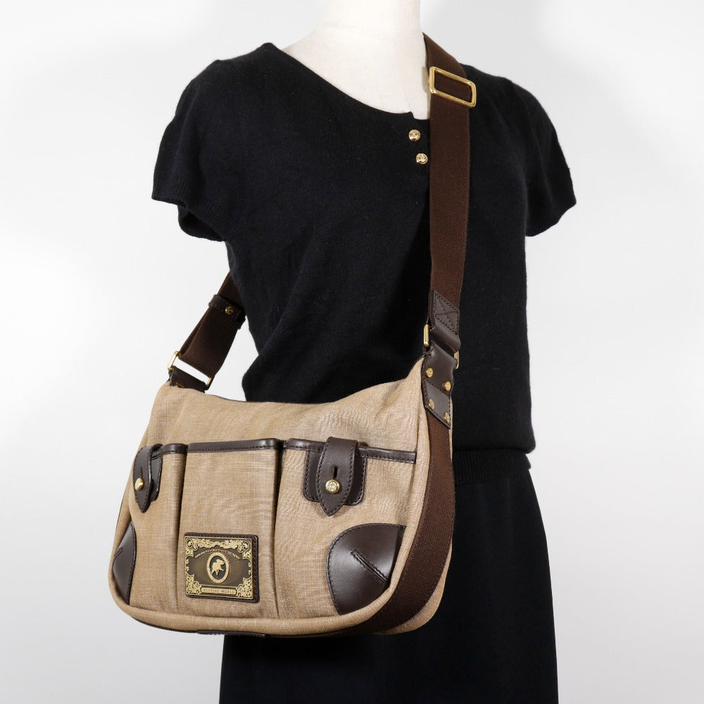 HUNTING WORLD Shoulder Bag canvas beige Women Used Authentic