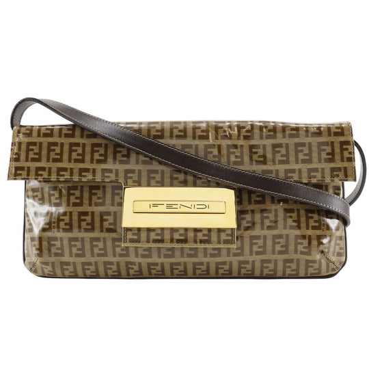 FENDI Shoulder Bag Plastics Brown 2-way clutch Zucchino Mamma Bucket Women Used Authentic