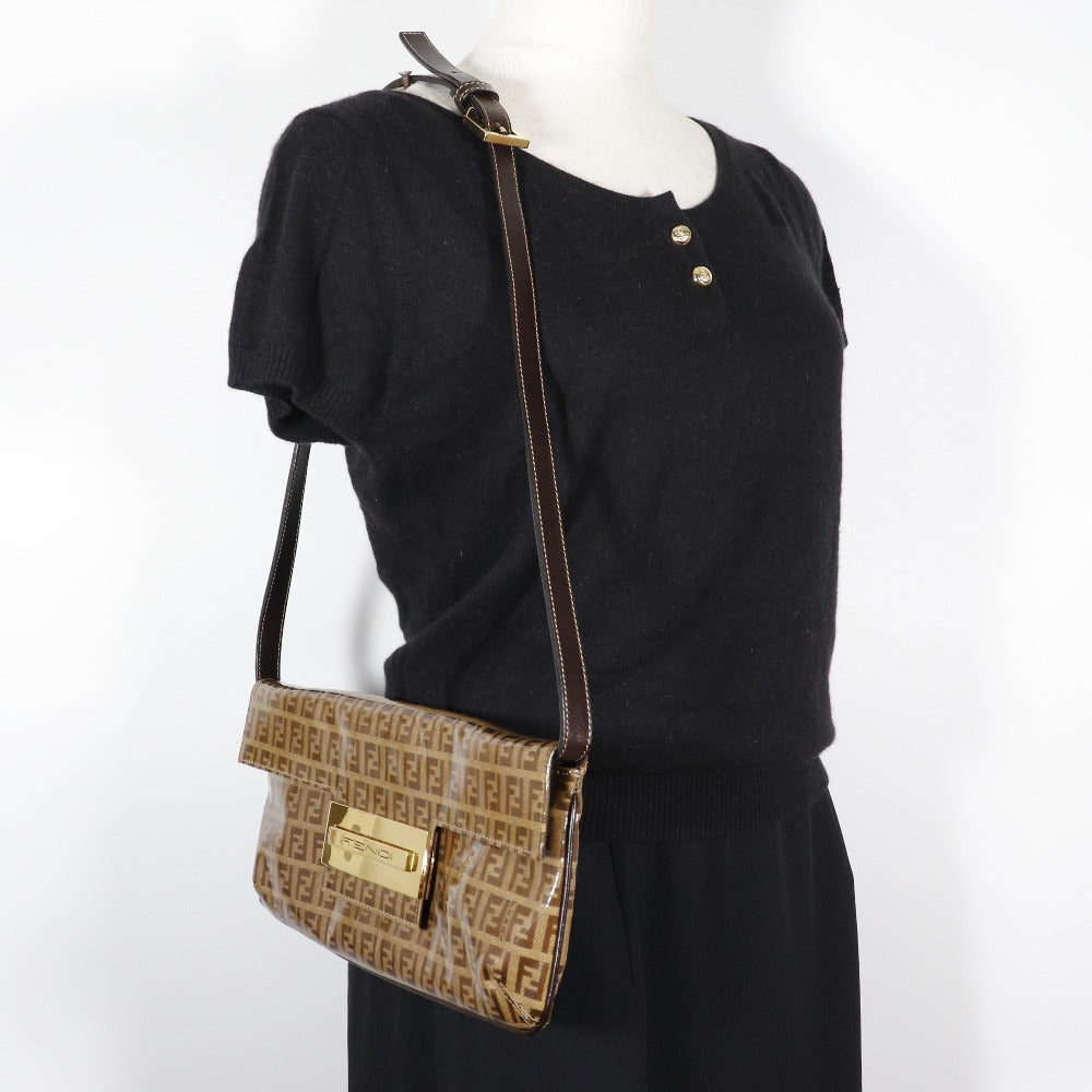 FENDI Shoulder Bag Plastics Brown 2-way clutch Zucchino Mamma Bucket Women Used Authentic