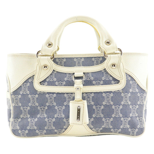 CELINE Handbag Denim, Leather Light blue/white Paris Macadam New Boogie Bag Women Used Authentic