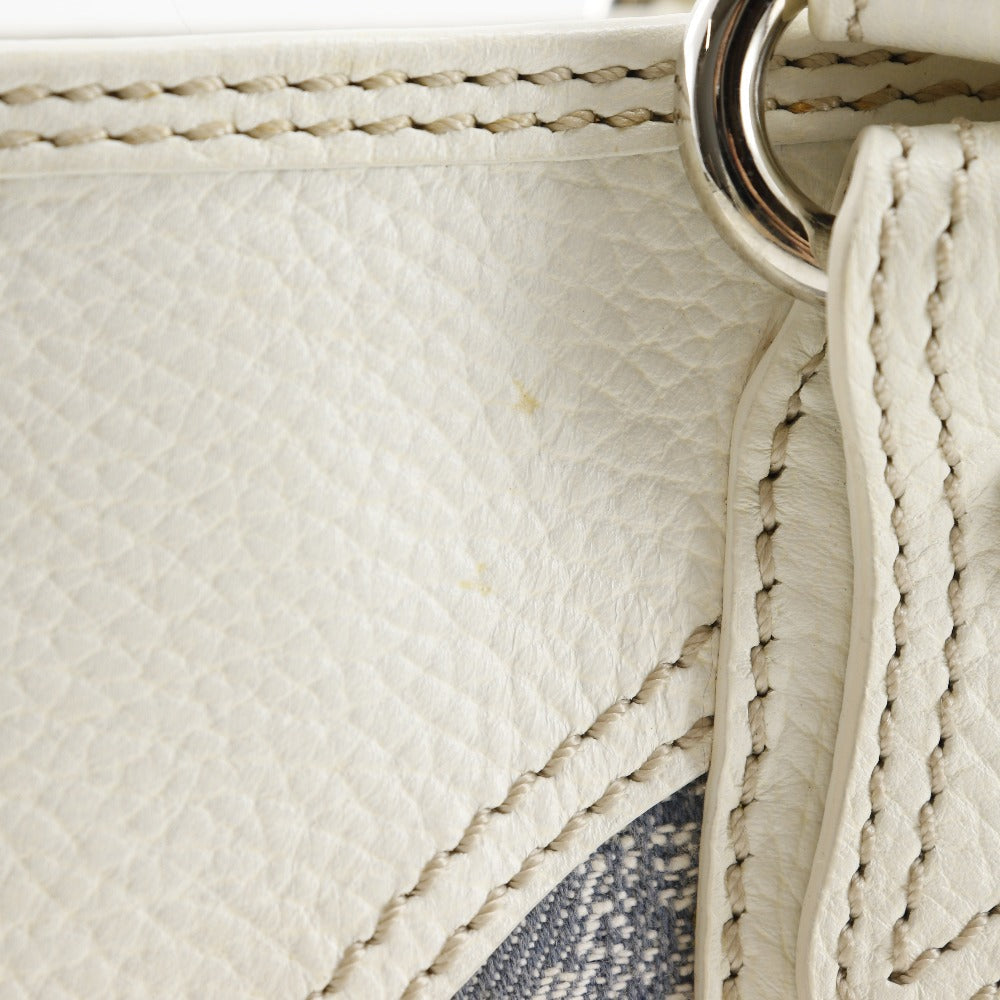 CELINE Handbag Denim, Leather Light blue/white Paris Macadam New Boogie Bag Women Used Authentic