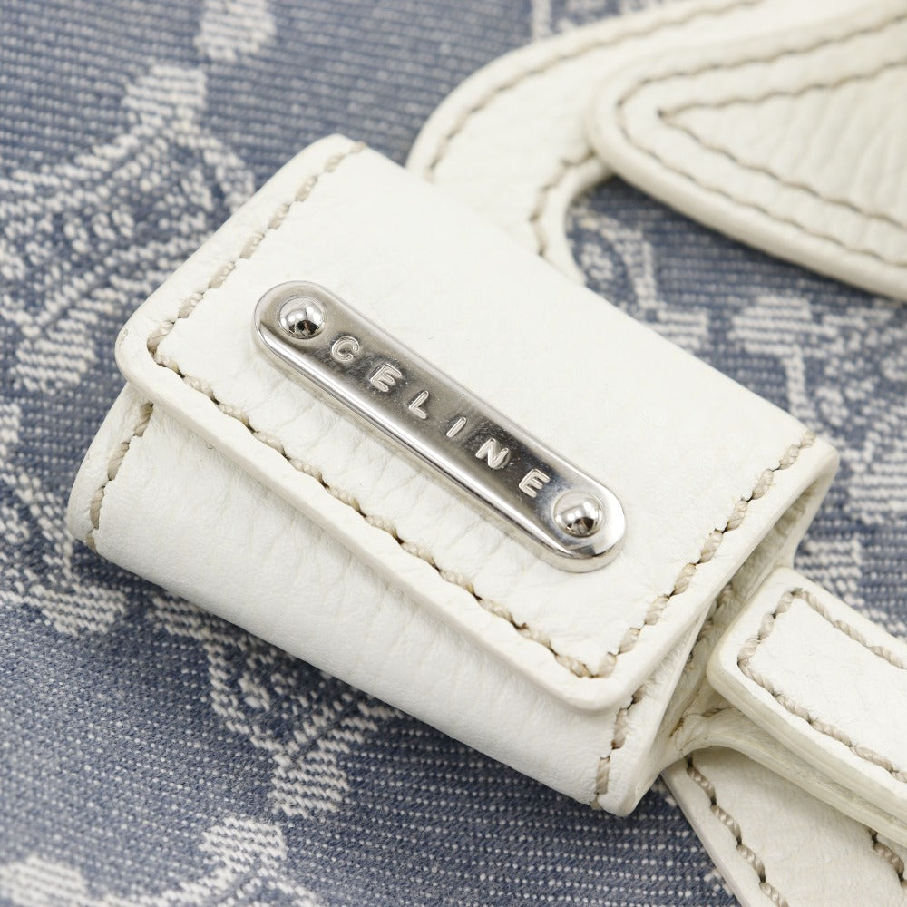 CELINE Handbag Denim, Leather Light blue/white Paris Macadam New Boogie Bag Women Used Authentic