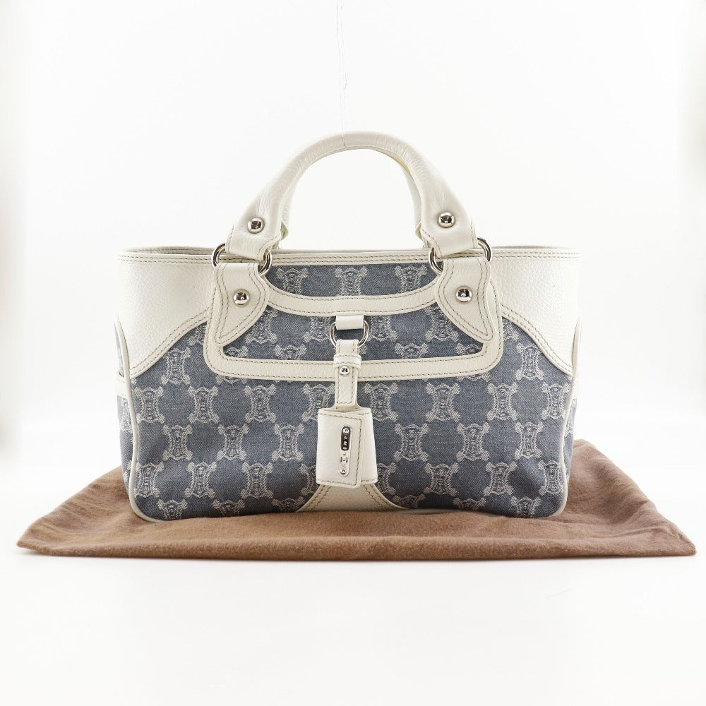 CELINE Handbag Denim, Leather Light blue/white Paris Macadam New Boogie Bag Women Used Authentic