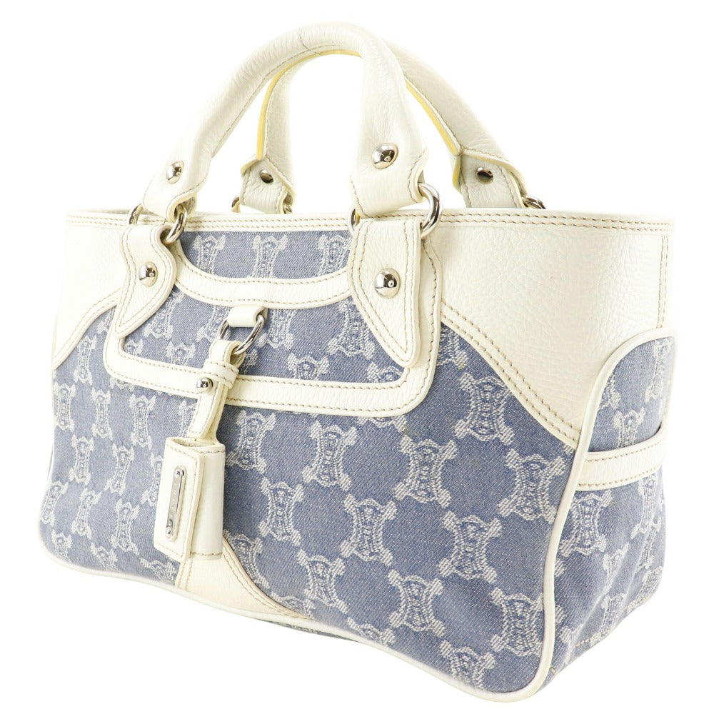 CELINE Handbag Denim, Leather Light blue/white Paris Macadam New Boogie Bag Women Used Authentic