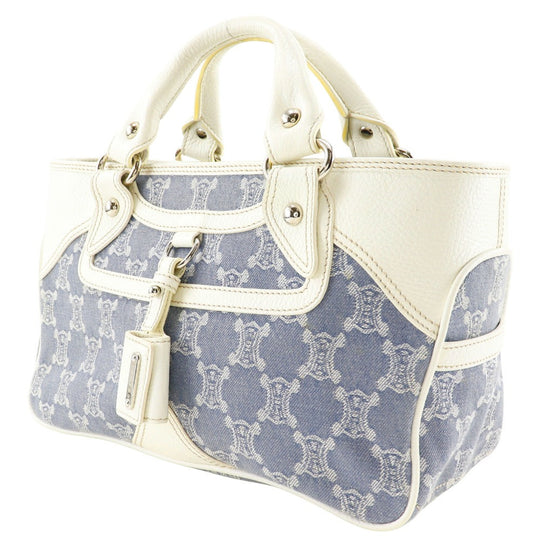 CELINE Handbag Denim, Leather Light blue/white Paris Macadam New Boogie Bag Women Used Authentic