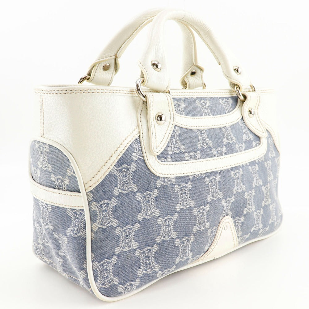CELINE Handbag Denim, Leather Light blue/white Paris Macadam New Boogie Bag Women Used Authentic