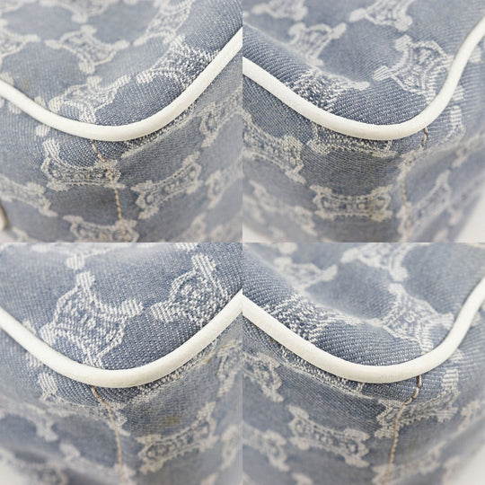 CELINE Handbag Denim, Leather Light blue/white Paris Macadam New Boogie Bag Women Used Authentic