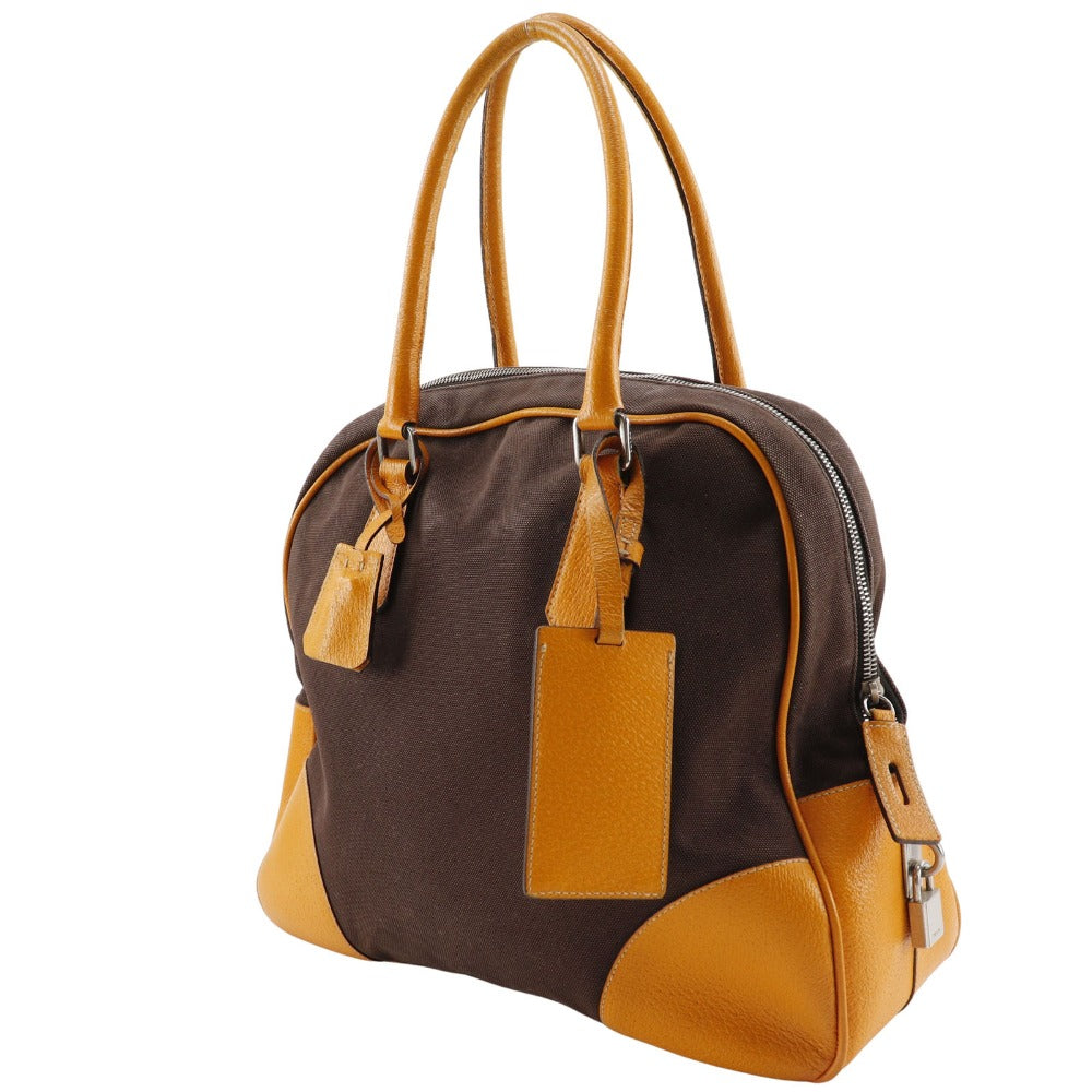 PRADA Tote Bag canvas Brown Mini Boston Women Used Authentic
