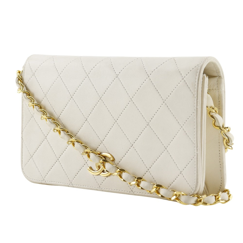 CHANEL Shoulder Bag lambskin White Matrasse ChainShoulder Women Used Authentic