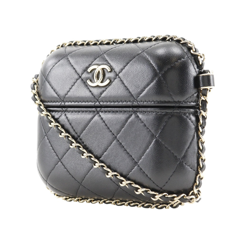 CHANEL Shoulder Bag lambskin black Matrasse Chain pochette Women Used Authentic