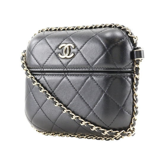 CHANEL Shoulder Bag lambskin black Matrasse Chain pochette Women Used Authentic