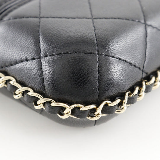 CHANEL Shoulder Bag lambskin black Matrasse Chain pochette Women Used Authentic