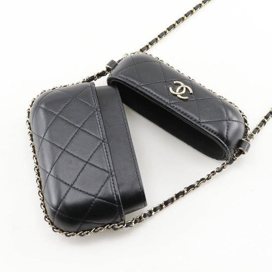 CHANEL Shoulder Bag lambskin black Matrasse Chain pochette Women Used Authentic
