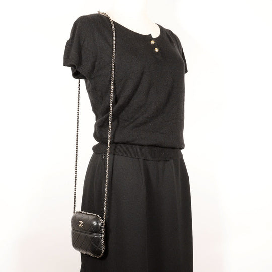 CHANEL Shoulder Bag lambskin black Matrasse Chain pochette Women Used Authentic