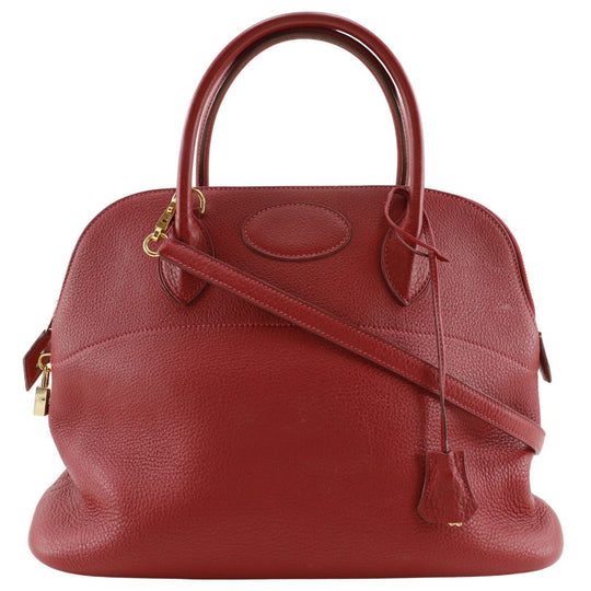 HERMES Handbag Taurillon Clemence Red/Gold Metal 2WAYShoulder Bored 35 Women Used Authentic