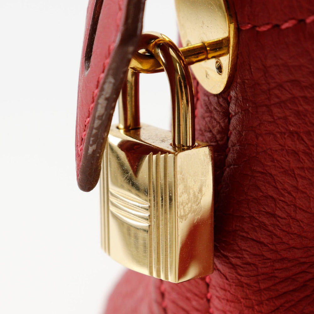 HERMES Handbag Taurillon Clemence Red/Gold Metal 2WAYShoulder Bored 35 Women Used Authentic