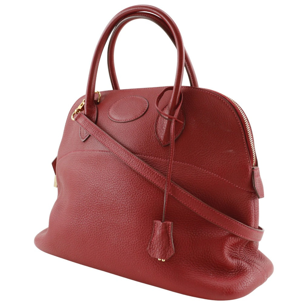 HERMES Handbag Taurillon Clemence Red/Gold Metal 2WAYShoulder Bored 35 Women Used Authentic