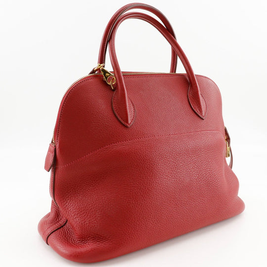 HERMES Handbag Taurillon Clemence Red/Gold Metal 2WAYShoulder Bored 35 Women Used Authentic