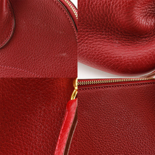 HERMES Handbag Taurillon Clemence Red/Gold Metal 2WAYShoulder Bored 35 Women Used Authentic