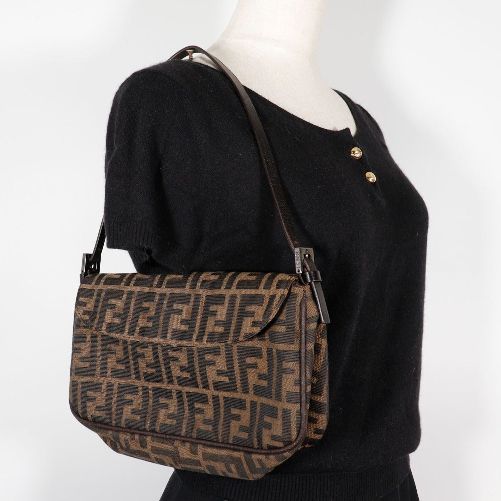 FENDI Shoulder Bag Nylon canvas Brown Zucca