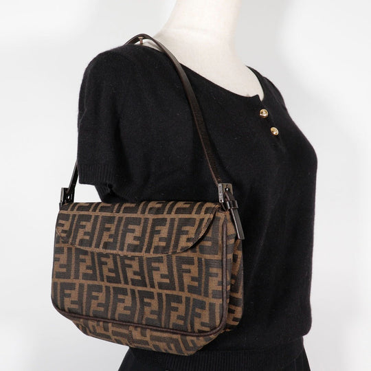 FENDI Shoulder Bag Nylon canvas Brown Zucca