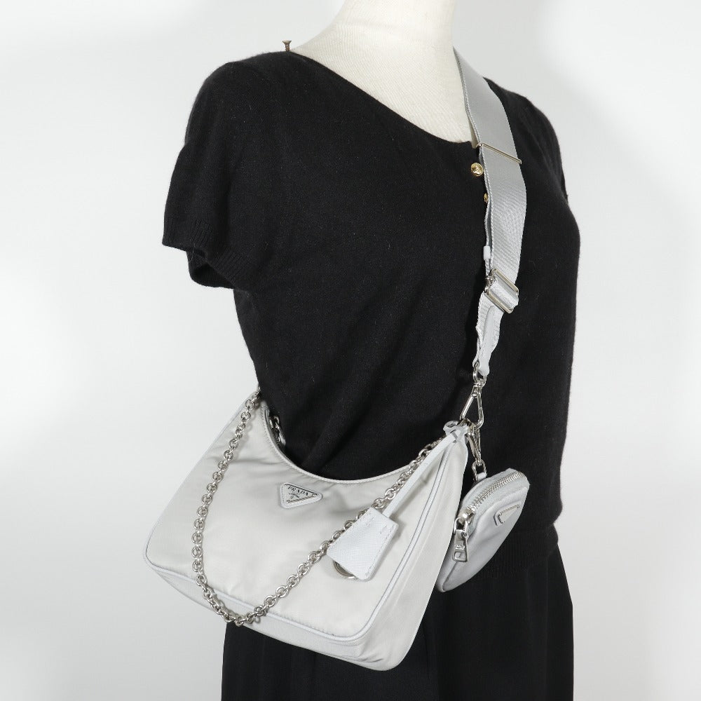 PRADA Shoulder Bag 1BH204 Nylon gray 2WAY Re-Edition 2005 Women Used Authentic