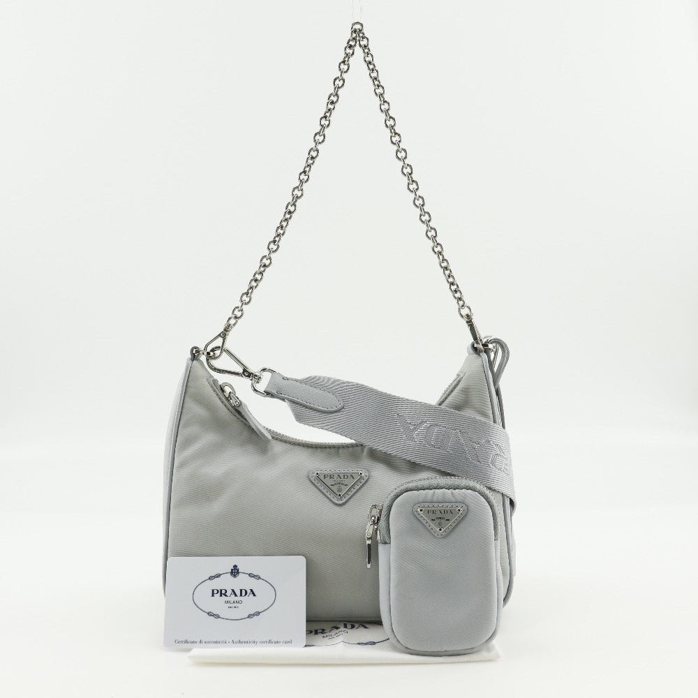 PRADA Shoulder Bag 1BH204 Nylon gray 2WAY Re-Edition 2005 Women Used Authentic