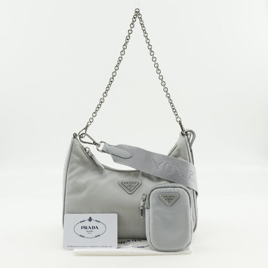 PRADA Shoulder Bag 1BH204 Nylon gray 2WAY Re-Edition 2005 Women Used Authentic