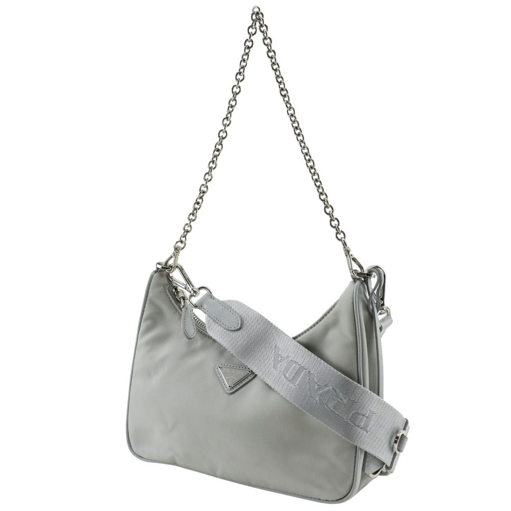PRADA Shoulder Bag 1BH204 Nylon gray 2WAY Re-Edition 2005 Women Used Authentic