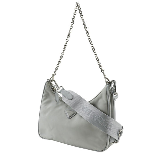 PRADA Shoulder Bag 1BH204 Nylon gray 2WAY Re-Edition 2005 Women Used Authentic